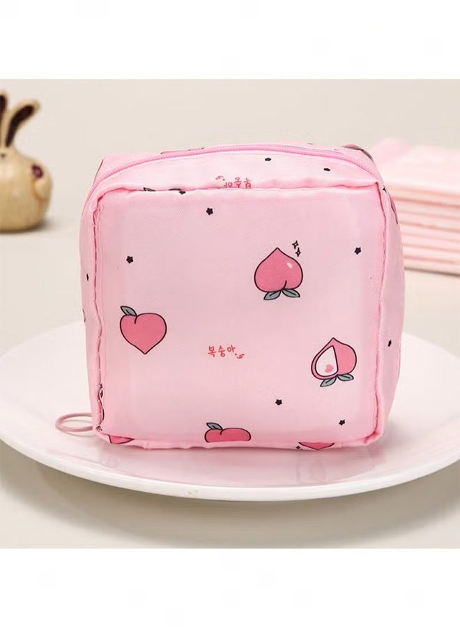 YJ 2pc Portable Waterproof Travel Storage Bag - Multi-Purpose Organizer for Sanitary Pads, Lipstick, Mini Cosmetic Bag, and Toiletries, Small Elegant Pouch for Women and Girls,Pink Peach/White Cactus - Image 3